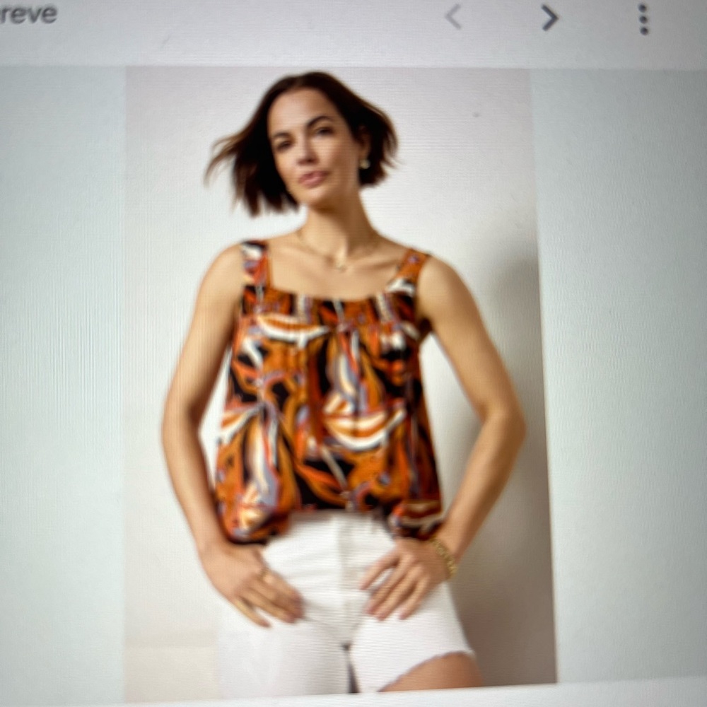 Evereve Orange Sleeveless Tank Top with Bold Animal Print